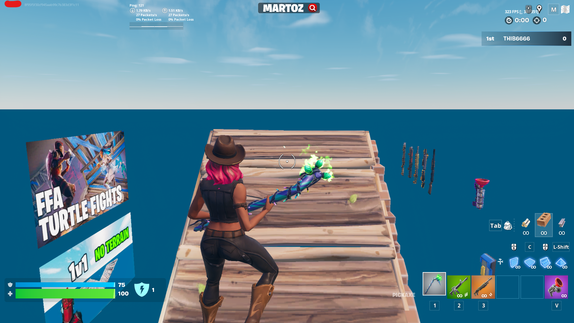 Fortnite gameplay showing THE Woofer enhancement in action
